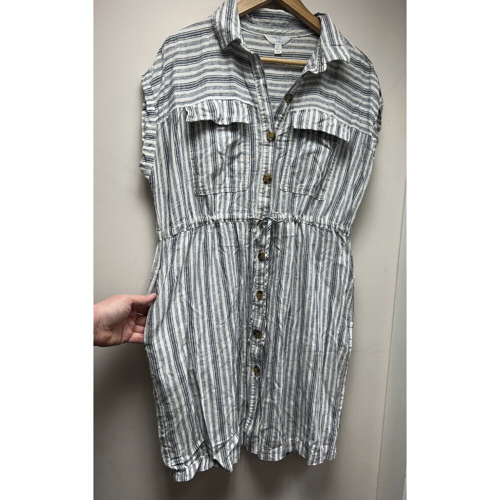 Time and Tru Striped Blue and White Shirtdress L (12-14)